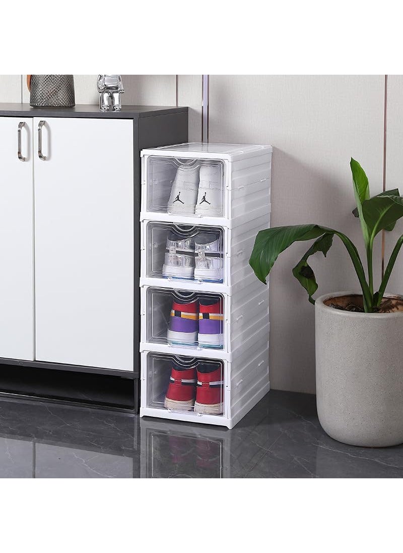 Darkness - DARKNESS Drop Front Foldable Shoe Organizer Storage Box - Collapsible Shoe Rack, Clear-Door Design for Effortless Shoe Management in Closet and Entryway - 4-Tier | - Image 1
