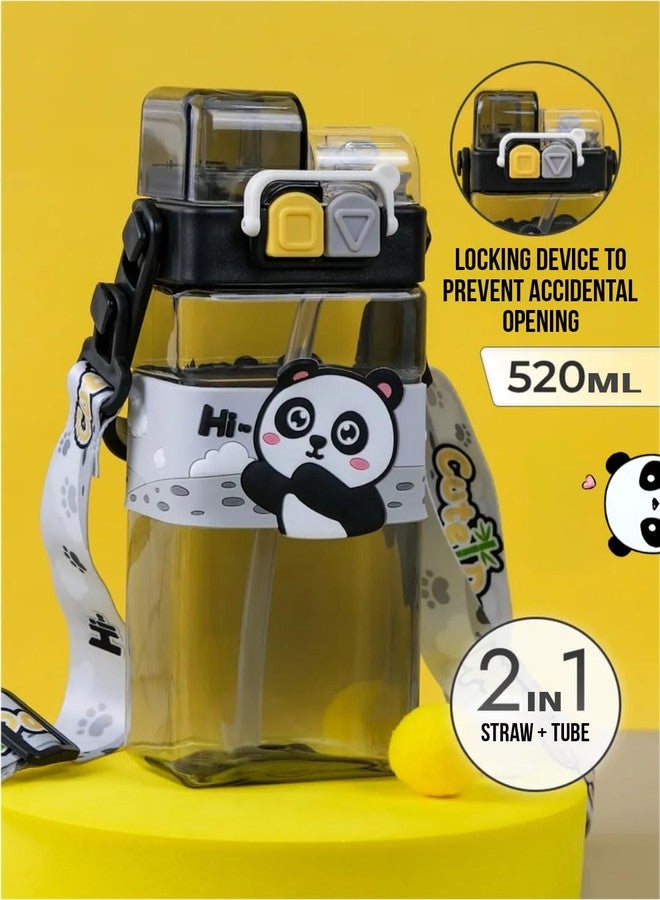 Elecart Dino Kid's Cartoon Water Bottle with Adjustable Strap – Cute Double Drinking Straw Cup | Leak-Proof, Portable Tumbler – 500ML – Perfect for School & Outdoor Fun (Black Panda) - Image 5