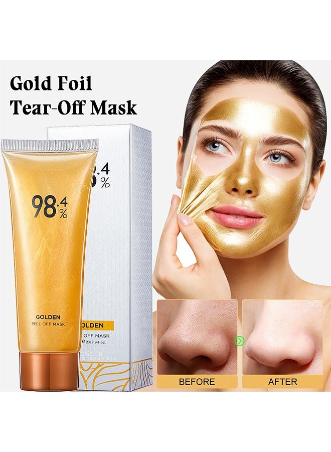 JOVIALITY Golden Foil Peel-Off Mask, Peel-Off Anti-Wrinkle Face Mask, 98.4% Beilingmei Gold Face Mask, 24K Gold Face Mask, Gold Foil Tear-Off Mask For Skin Moisturizing And Deeply Cleans, 80G - Image 2