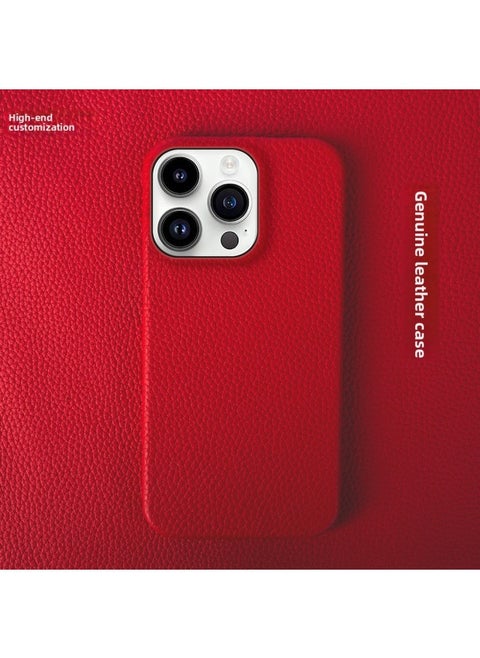 For Iphone 15 Mobile Phone Case 12 Genuine Leather 14 Half Pack 13 Protective Case For Xiaomi Samsung For Huawei Mobile Phone Protective Case 16-Color:Red-Applicable Model:For Iphone 13 Pro Max