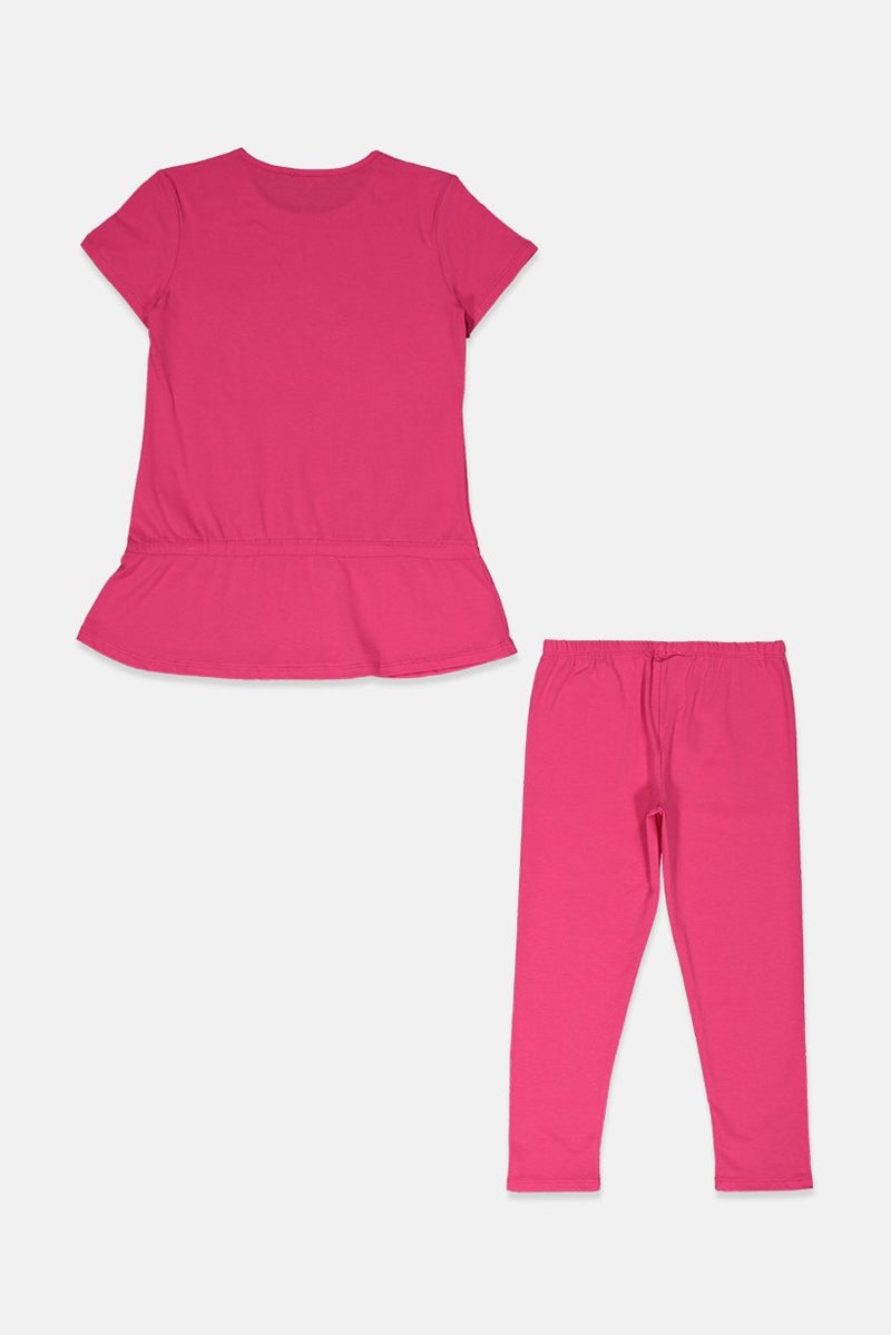 Artigli Girl Kids Girl 2 Pieces Short Sleeve Top And Pants Set, Fuchsia Pink - Image 2