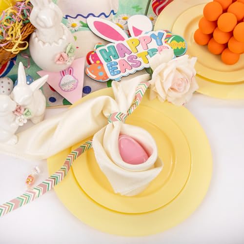 FLOWERCAT 60PCS Yellow Plates - Heavy Duty Yellow Plastic Plates Disposable 10.25inch & 7.5inch for Easter Party/Wedding/Spring - Serve for 30 guests - Image 2