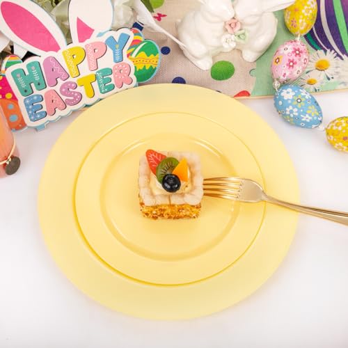 FLOWERCAT 60PCS Yellow Plates - Heavy Duty Yellow Plastic Plates Disposable 10.25inch & 7.5inch for Easter Party/Wedding/Spring - Serve for 30 guests - Image 4