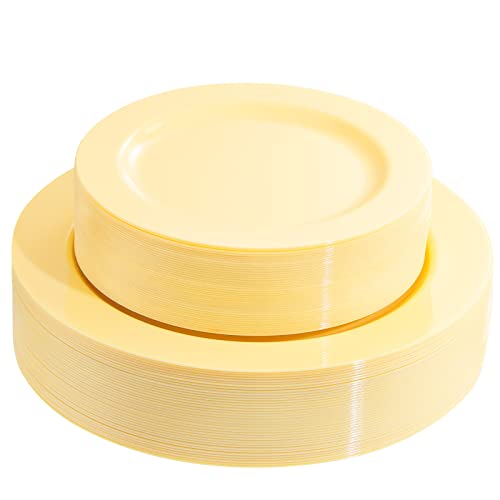 FLOWERCAT 60PCS Yellow Plates - Heavy Duty Yellow Plastic Plates Disposable 10.25inch & 7.5inch for Easter Party/Wedding/Spring - Serve for 30 guests - Image 1