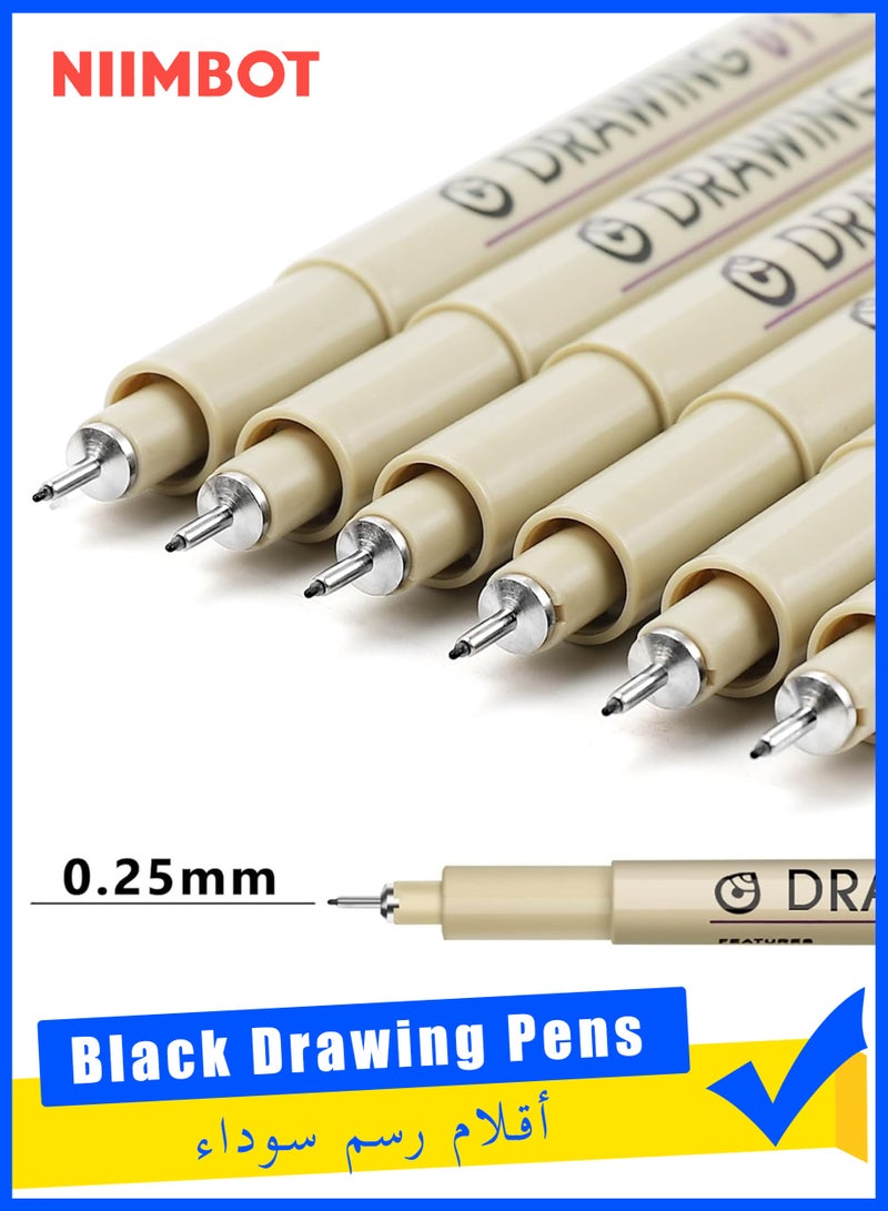 NIIMBOT 6 Pcs Black Extra Fine Point Writing Pens, 0.25mm Ultra Thin Micron Pen 01 No Bleed Bible Journaling Study Supplies Annotation Smooth Waterproof Micro Line Tip Fineliner Gel Felt Ink Markers Stuff  - Image 1