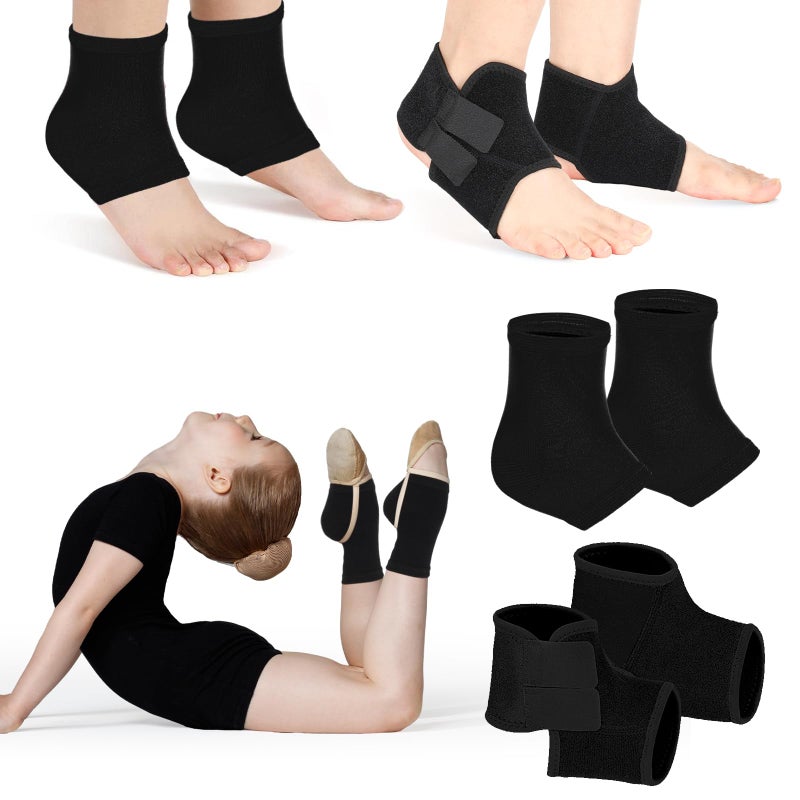 Tarpop 2 Pairs Kids Ankle Brace Set Foot Support Stabilizer Wraps Protector Guard Knitted Ankle Sleeve Sock Support Compression Socks for Injury Prevention(Black,Medium) - Image 1
