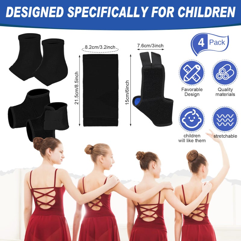 Tarpop 2 Pairs Kids Ankle Brace Set Foot Support Stabilizer Wraps Protector Guard Knitted Ankle Sleeve Sock Support Compression Socks for Injury Prevention(Black,Medium) - Image 2