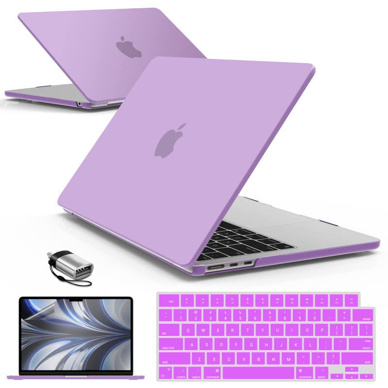 IBENZER Compatible with 2025 2024 2023 2022 MacBook Air 13 inch Case M4 A3240 M3 A3113 M2 A2681 Hardshell Case KeyboardCover ScreenFilm TypeC for Mac Air 136 Purple AT13KKPU2TC