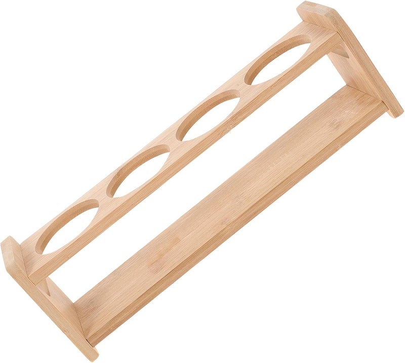 Four-holes Wood Oil Pot Rack and Seasoning Jar Storage Organizer, 6.6cm Diameter round Spice Bottle Holder for Kitchen Countertop and Pantry - Image 1