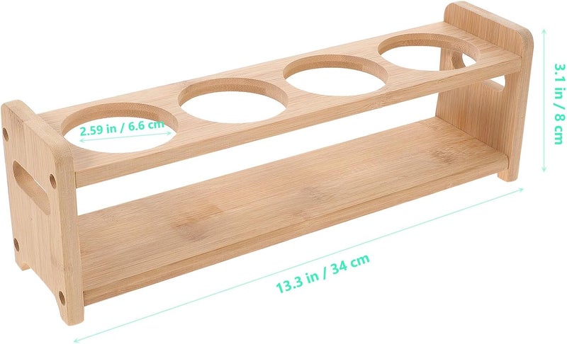 Four-holes Wood Oil Pot Rack and Seasoning Jar Storage Organizer, 6.6cm Diameter round Spice Bottle Holder for Kitchen Countertop and Pantry - Image 2