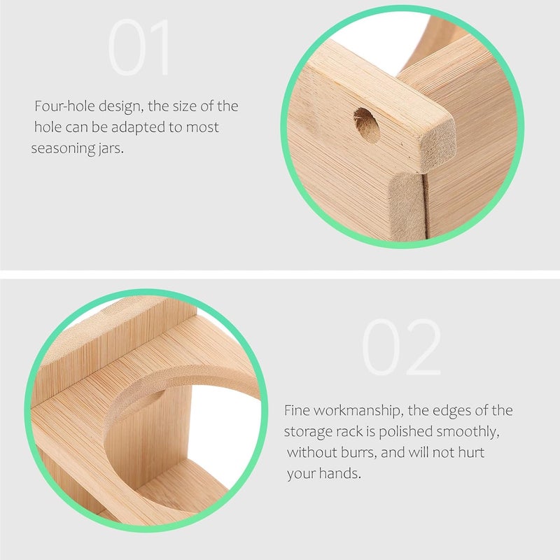 Four-holes Wood Oil Pot Rack and Seasoning Jar Storage Organizer, 6.6cm Diameter round Spice Bottle Holder for Kitchen Countertop and Pantry - Image 3