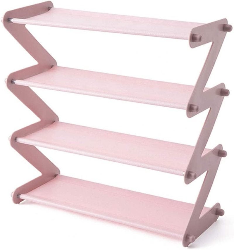 Pink Shoe Rack With Stackable 4-Tier Design For 8-10 Pairs - Tool-Free Assembly Expandable Shoe Storage For Narrow Spaces - Multifunctional Organizer For Entryway Closet - Image 1