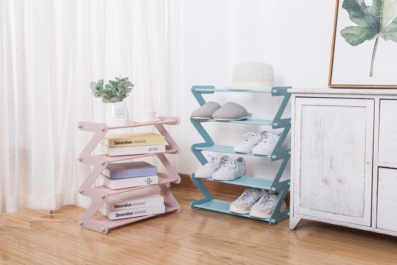 Pink Shoe Rack With Stackable 4-Tier Design For 8-10 Pairs - Tool-Free Assembly Expandable Shoe Storage For Narrow Spaces - Multifunctional Organizer For Entryway Closet - Image 5