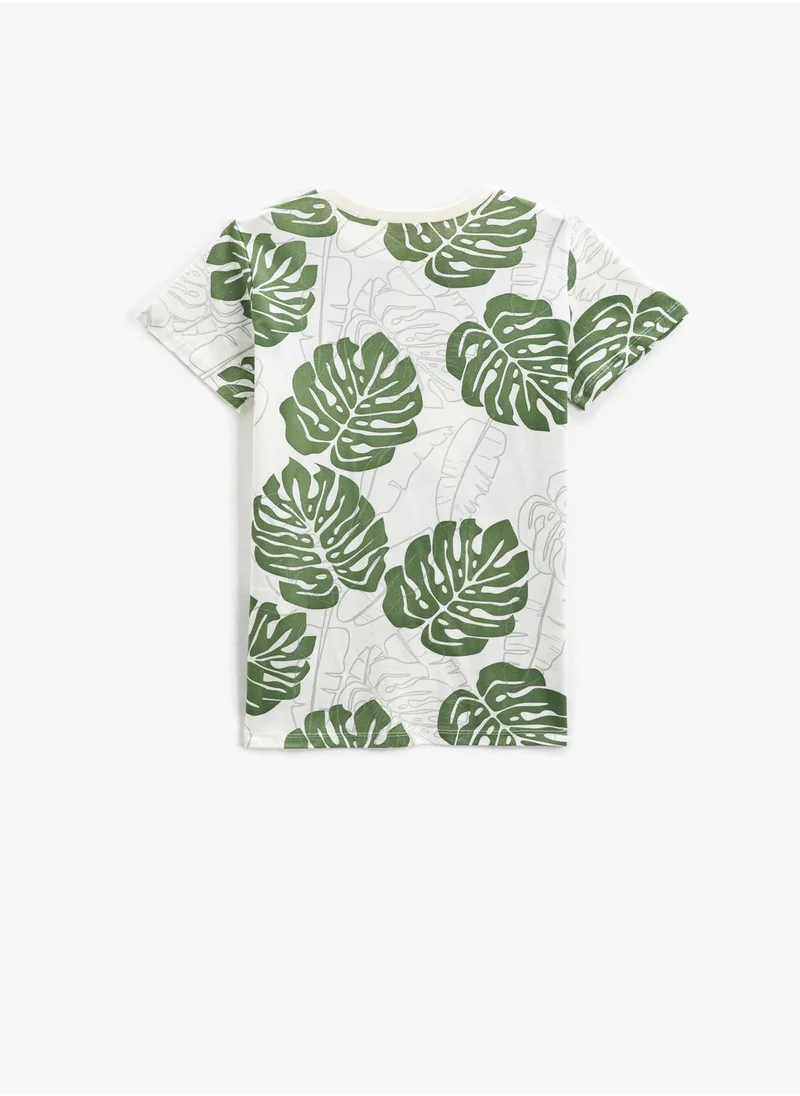 كوتون T-Shirt Palm Printed Short Sleeve Crew Neck