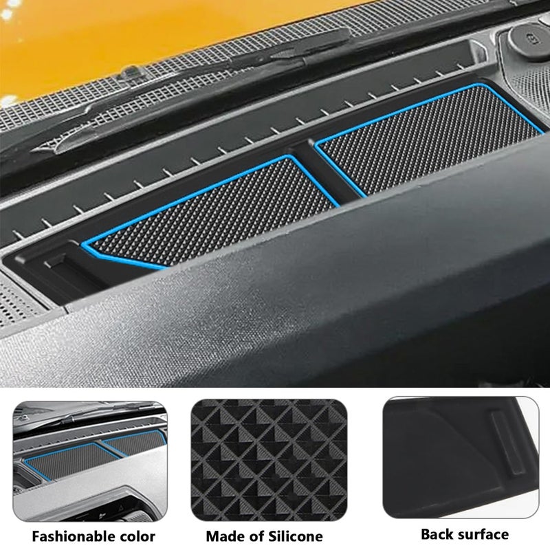 auovo Dash Cover Tray Fit for Ford Bronco Accessories 2026 2025 2021 2022 2023 2024 Anti-Slip Silicone Dashboard Compartments Mat fit Bronco 2/4-Door Interior Dash Pad Liners 2-pc Set (Blue Trim) - Image 4