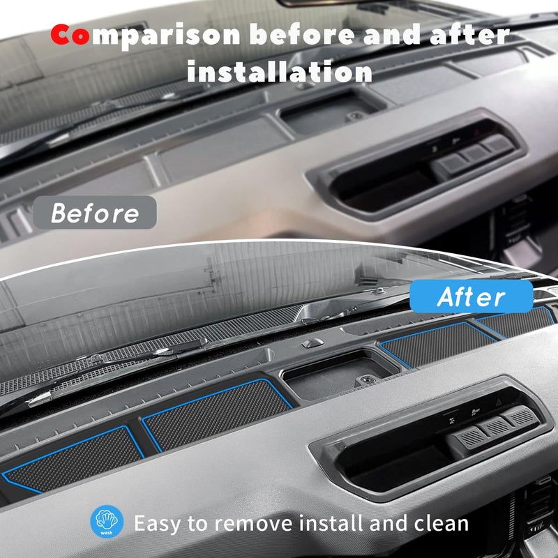 auovo Dash Cover Tray Fit for Ford Bronco Accessories 2026 2025 2021 2022 2023 2024 Anti-Slip Silicone Dashboard Compartments Mat fit Bronco 2/4-Door Interior Dash Pad Liners 2-pc Set (Blue Trim) - Image 2