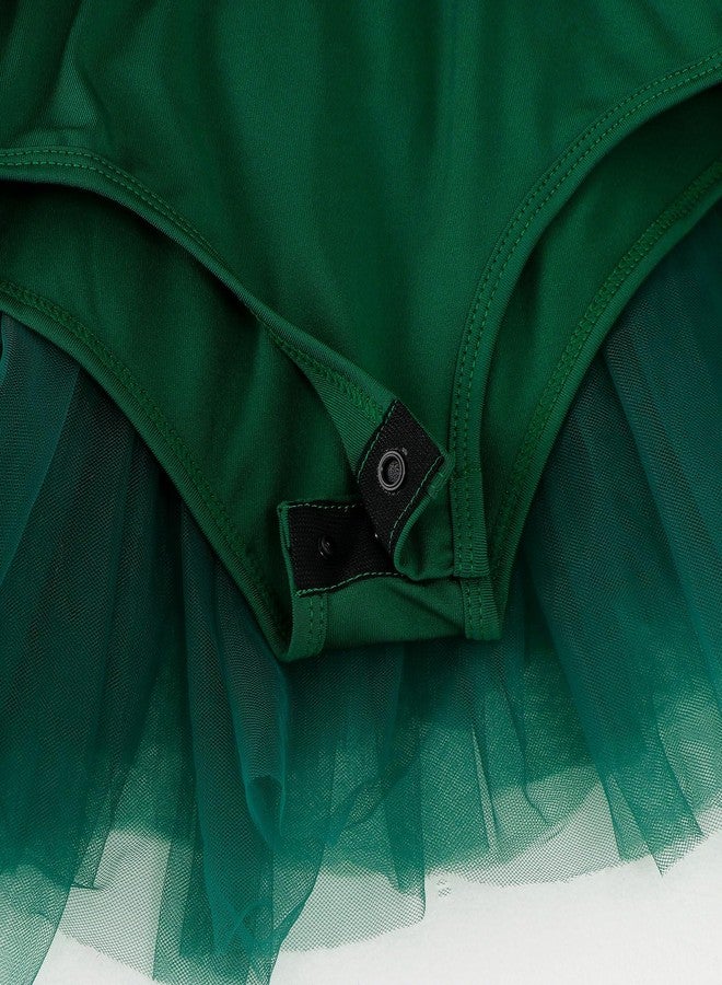 Tutu.kk Toddler Girls Ballet Tutu Dresses Long Sleeve Sequin Tulle Ballerina Outfits Dance Leotards Green 12-24M - Image 3
