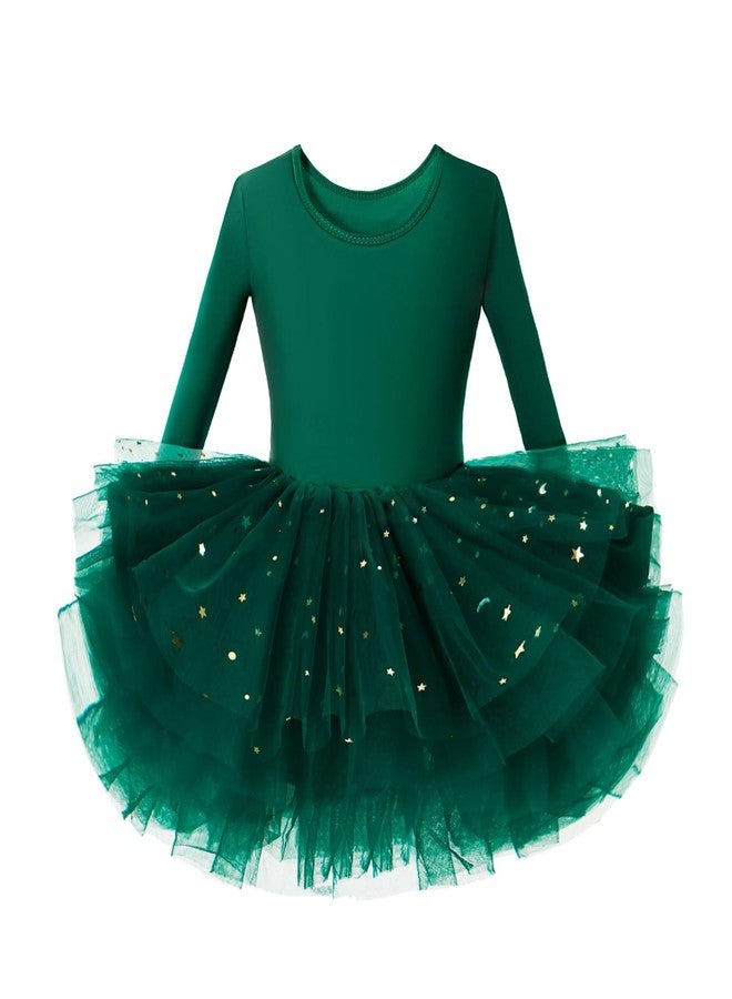 Tutu.kk Toddler Girls Ballet Tutu Dresses Long Sleeve Sequin Tulle Ballerina Outfits Dance Leotards Green 12-24M - Image 1