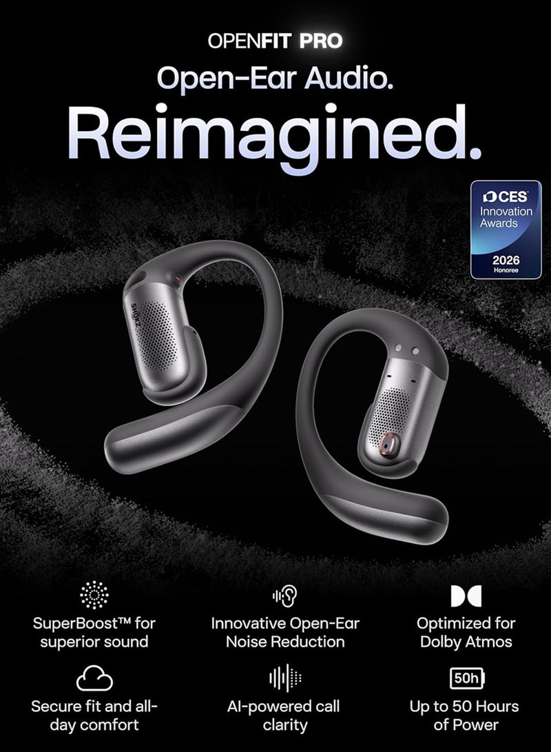 SHOKZ OpenFit Pro Open-Ear True Wireless Earbuds with Open-Ear-Noise Reduction, Optimised for Dolby Atomos, Deep Bass, 50H Playtime, AI-Powered Clear Calls for Work, Sport, Bluetooth 6.1, IP55, Black Black - Image 1