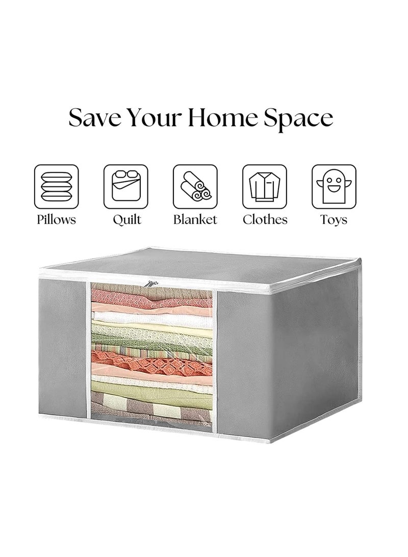 atorakushon 4 Pack Fabric Garments Wardrobe Bag Underbed Moisture Proof Cloth Storage Organiser with Zippered Closure 40x35x20Cm (Grey) - Image 4
