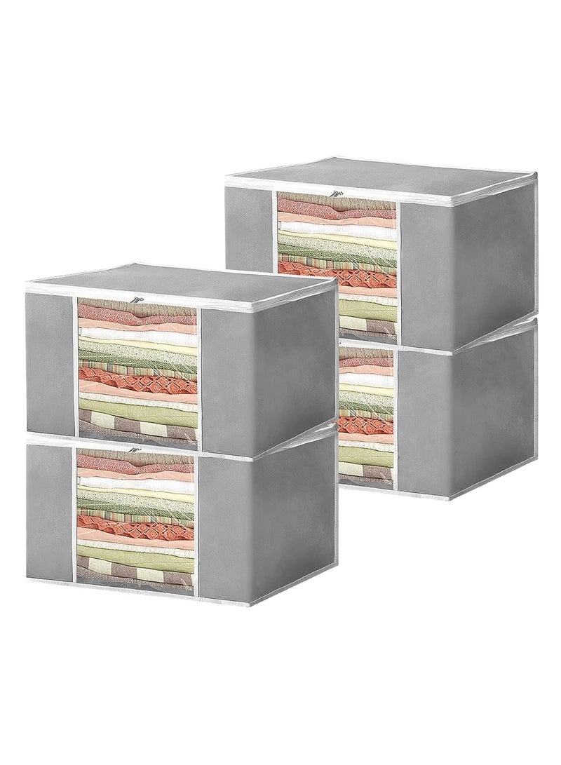 atorakushon 4 Pack Fabric Garments Wardrobe Bag Underbed Moisture Proof Cloth Storage Organiser with Zippered Closure 40x35x20Cm (Grey) - Image 1