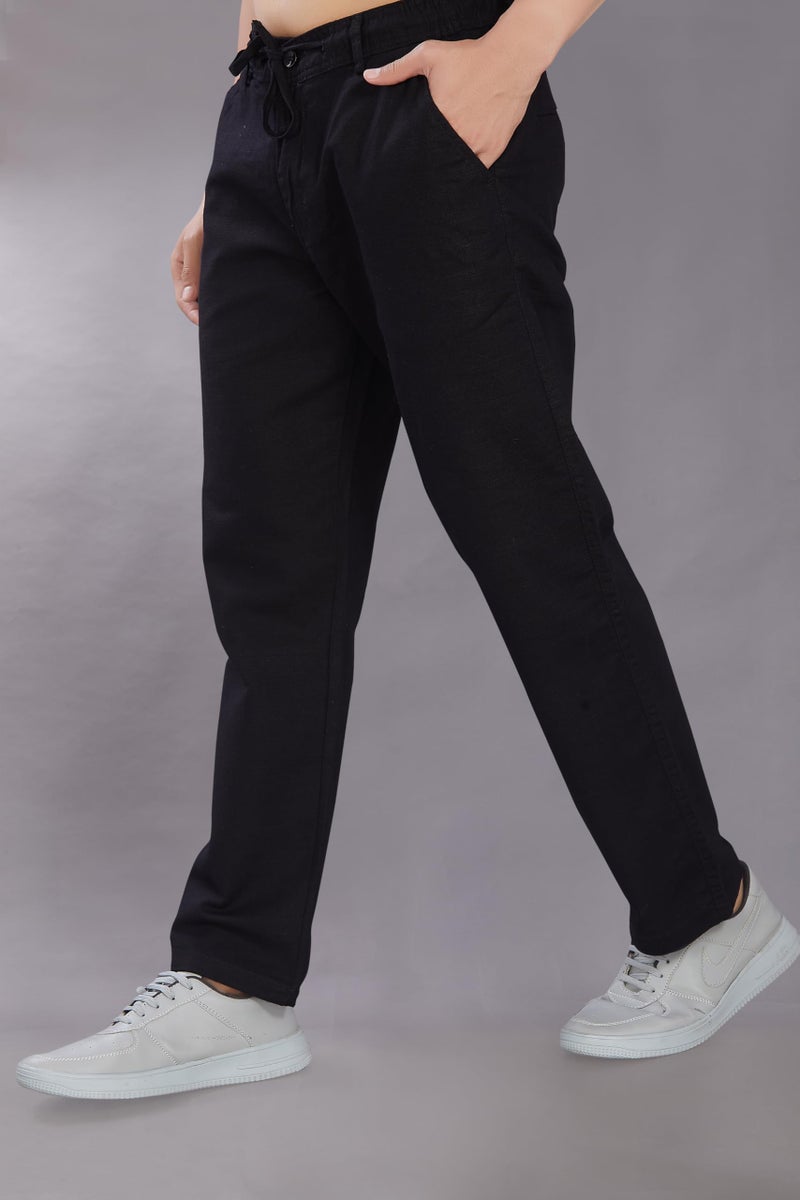 DIVISIVE Men's Relaxed Fit Cotton Linen Blend Trousers (DPT3_28_Black) - Image 3