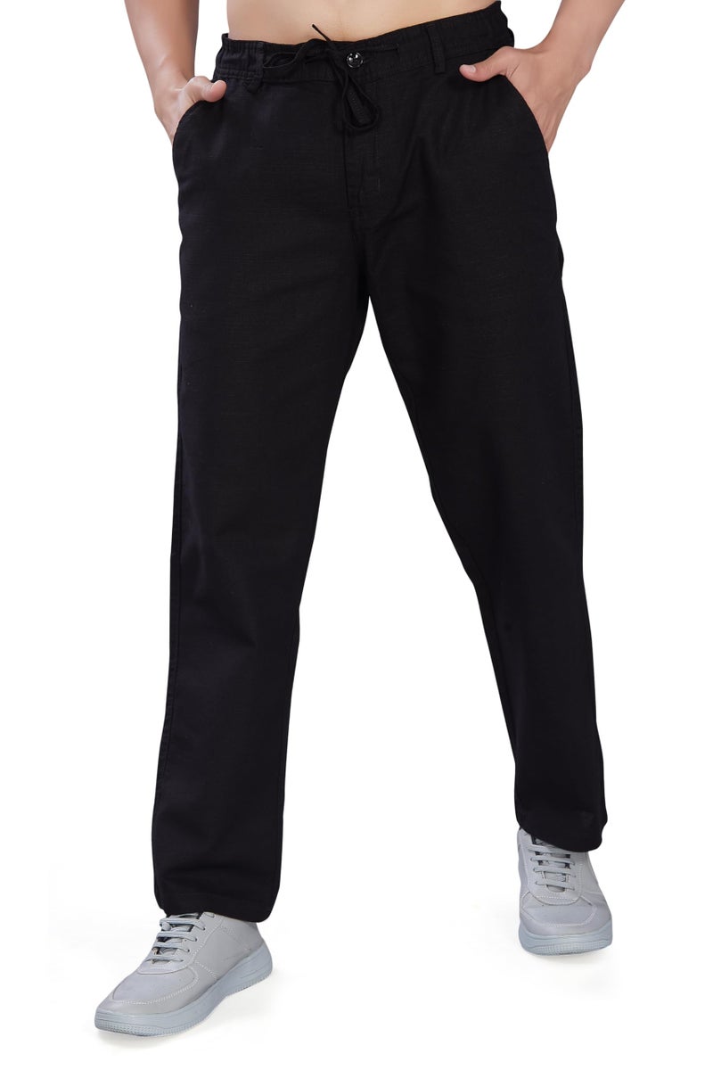 DIVISIVE Men's Relaxed Fit Cotton Linen Blend Trousers (DPT3_28_Black) - Image 1