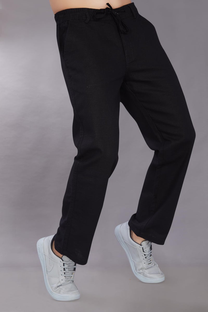 DIVISIVE Men's Relaxed Fit Cotton Linen Blend Trousers (DPT3_28_Black) - Image 4