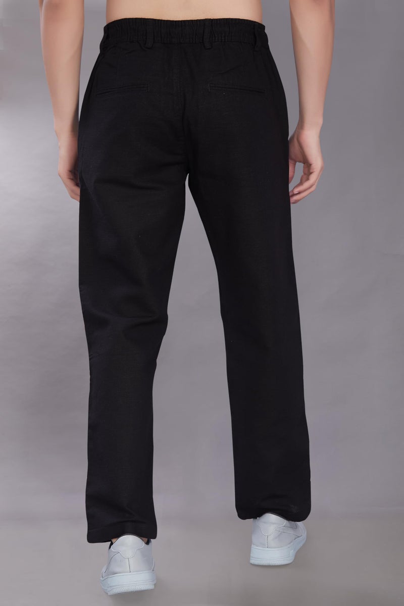 DIVISIVE Men's Relaxed Fit Cotton Linen Blend Trousers (DPT3_28_Black) - Image 5