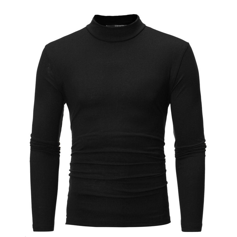 Cross-border 2022 autumn and winter foreign trade plus size men's t-shirt european size fashion half turtleneck fleece long sleeve top bottoming shirt - Image 1