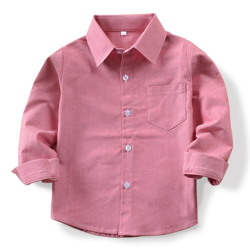 OCHENTA Toddler Boys' Oxford Dress Shirts Button Down Long Sleeve Casual Uniform Shirt Pink Tag 100CM - 2T - Image 1