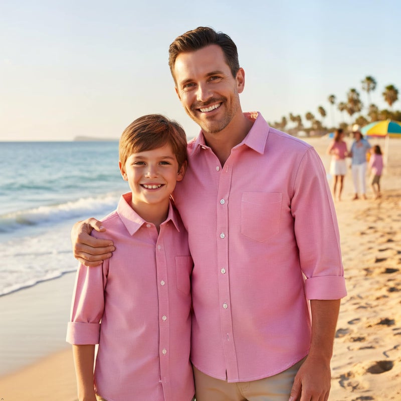 OCHENTA Toddler Boys' Oxford Dress Shirts Button Down Long Sleeve Casual Uniform Shirt Pink Tag 100CM - 2T - Image 4