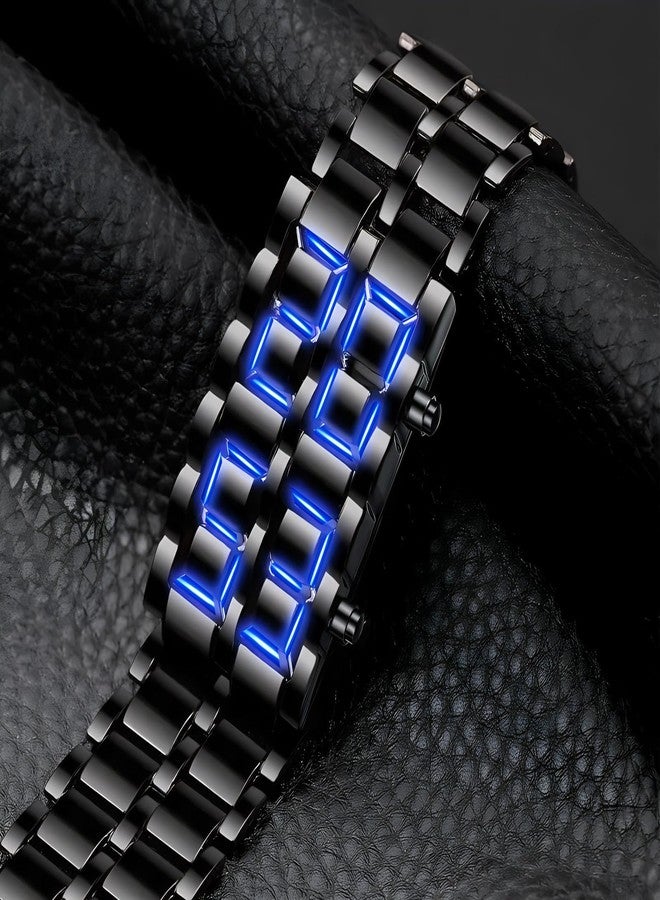 Gosasa Men's Lava Style Stainless Steel Watch Red Blue LED Digital Watch Black Bracelet Watch - Image 5