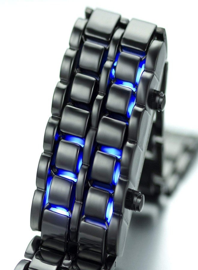 Gosasa Men's Lava Style Stainless Steel Watch Red Blue LED Digital Watch Black Bracelet Watch - Image 4