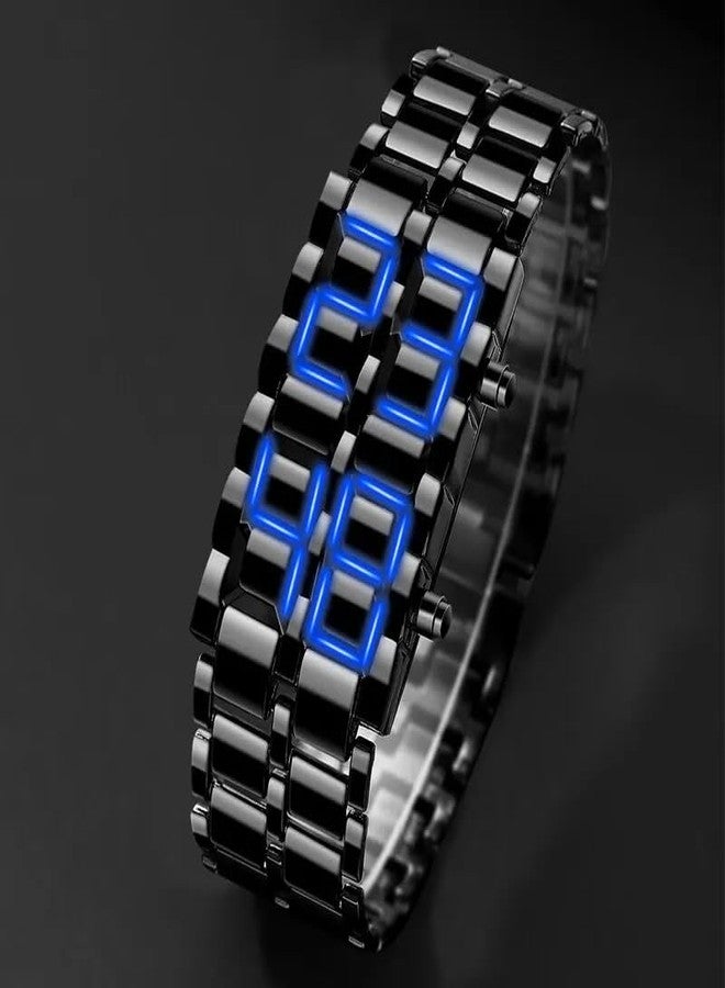 Gosasa Men's Lava Style Stainless Steel Watch Red Blue LED Digital Watch Black Bracelet Watch - Image 3