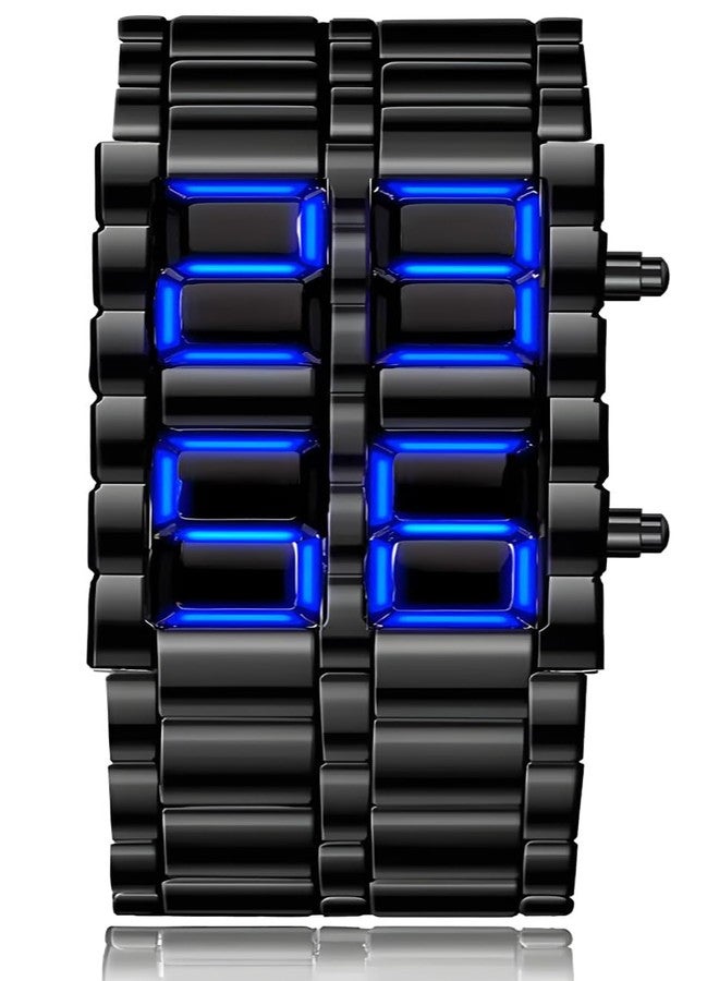 Gosasa Men's Lava Style Stainless Steel Watch Red Blue LED Digital Watch Black Bracelet Watch - Image 1