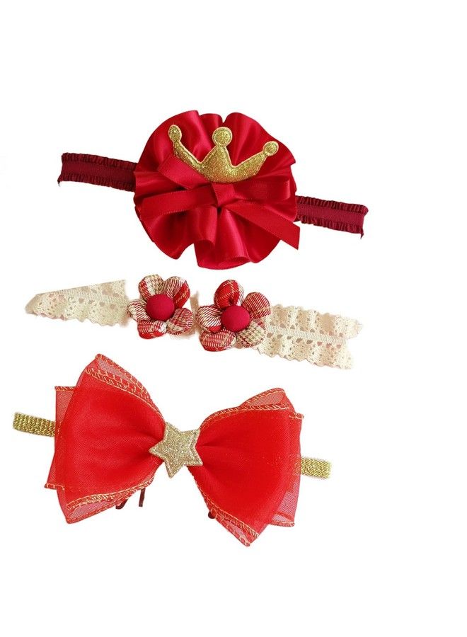 Syga 3 Pcs Children Girl Baby Elastic Hairband Princess Wind Bow Flower Headband Suit Baby Headdress Photo Hair Accessories For 0 3 Years (Color 1025) Multicolor - Image 2