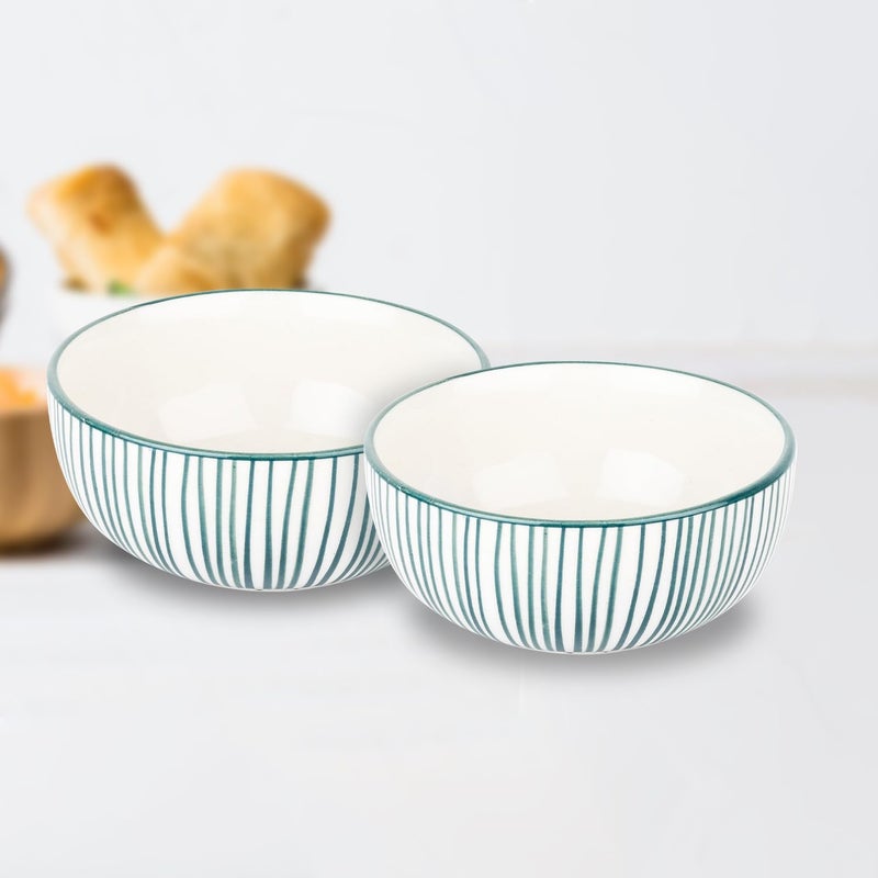 Ekhasa Ceramic Bowl Set for Kitchen (Microwave Safe, 2 Pcs, 300ml) | Ideal for Serving, Soup Bowl, Salad Bowl, Ramen Bowl, Pasta Bowl, Maggie Bowl, Noodle Bowl, Rice, Oats & Fruit Bowl - Image 1