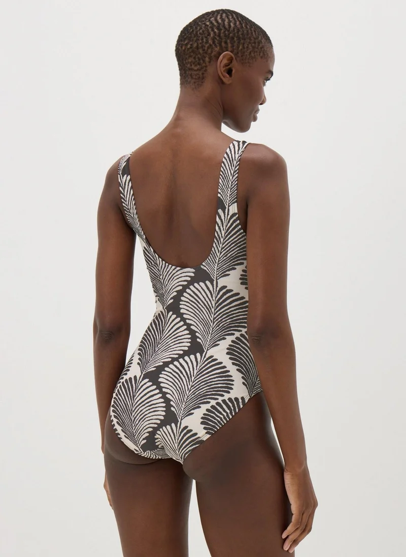 Matalan Black Mono Shell Print Ring Swimsuit
