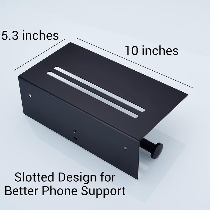 TRUSTMI Black Dual Roll Toilet Paper Holder with Phone Stand Shelf Wall Mounted Stainless Steel Double Roll Restroom Paper Dispenser 10 by 53 Matte Black - Image 4
