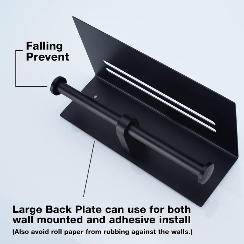 TRUSTMI Black Dual Roll Toilet Paper Holder with Phone Stand Shelf Wall Mounted Stainless Steel Double Roll Restroom Paper Dispenser 10 by 53 Matte Black - Image 5