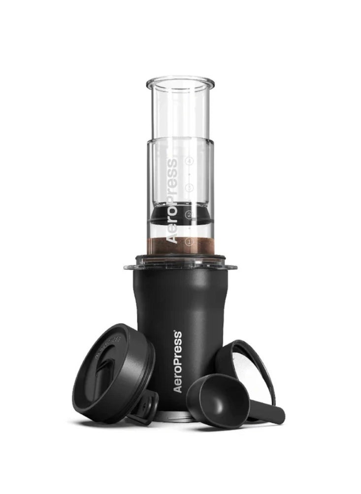 AeroPress Go Plus Travel Coffee Maker, BPA Free, Portable, Smooth and Bitter-free Brew, Shatterproof and Durable for Camping, Includes Custom Travel Tumbler, Capacity – 1-2 Cup, Color - Black  - Image 1