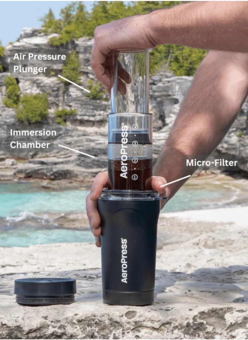 AeroPress Go Plus Travel Coffee Maker, BPA Free, Portable, Smooth and Bitter-free Brew, Shatterproof and Durable for Camping, Includes Custom Travel Tumbler, Capacity – 1-2 Cup, Color - Black  - Image 2