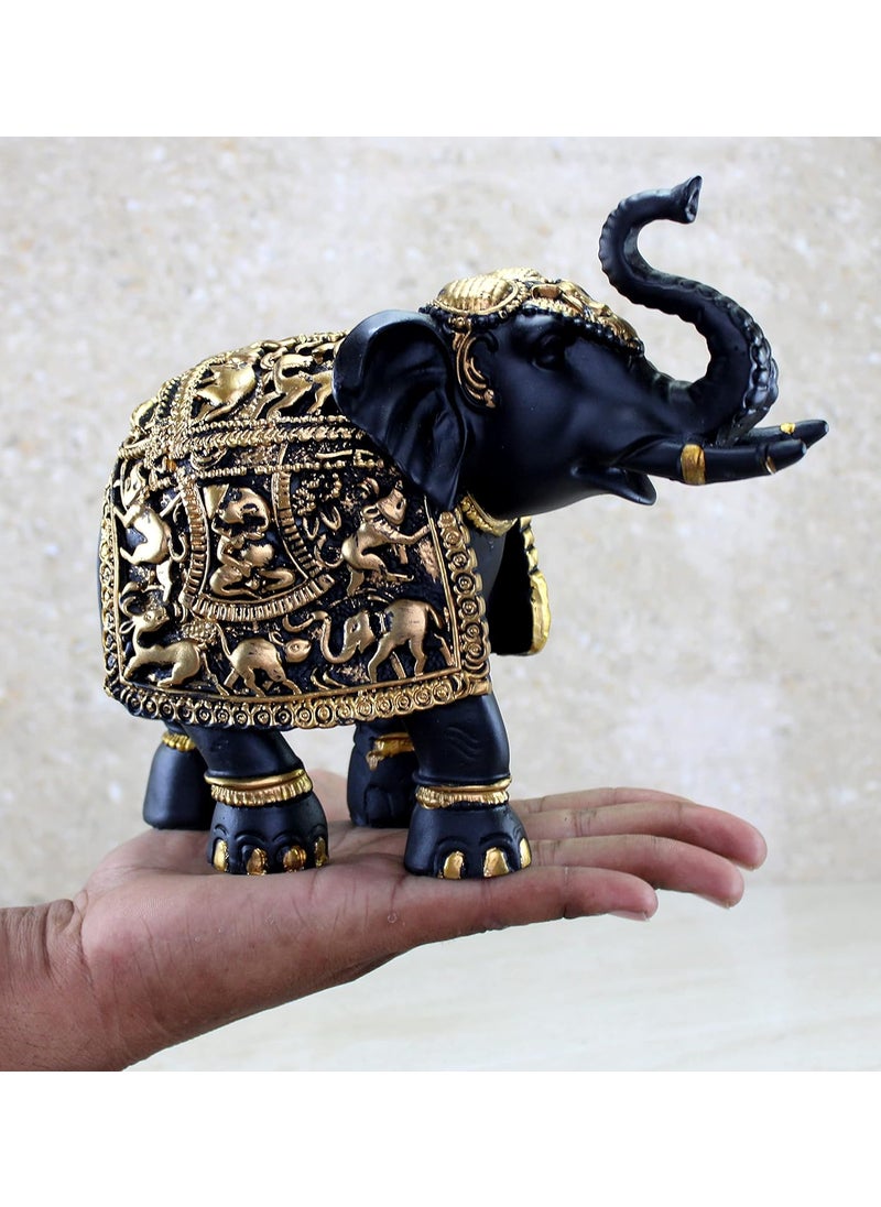 ESPLANADE eSplanade Resin Elephant Sculpture Showpiece Figurine  Decorative Items  Home Decor  BlackGolden  85 Inches Length  - Image 2