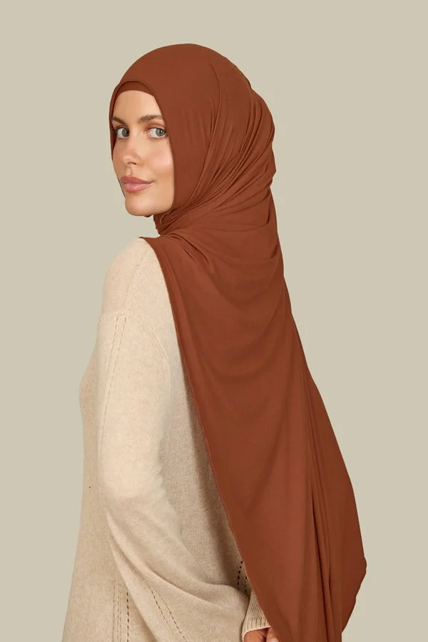 silqrose deep rust bamboo jersey hijab (regular)