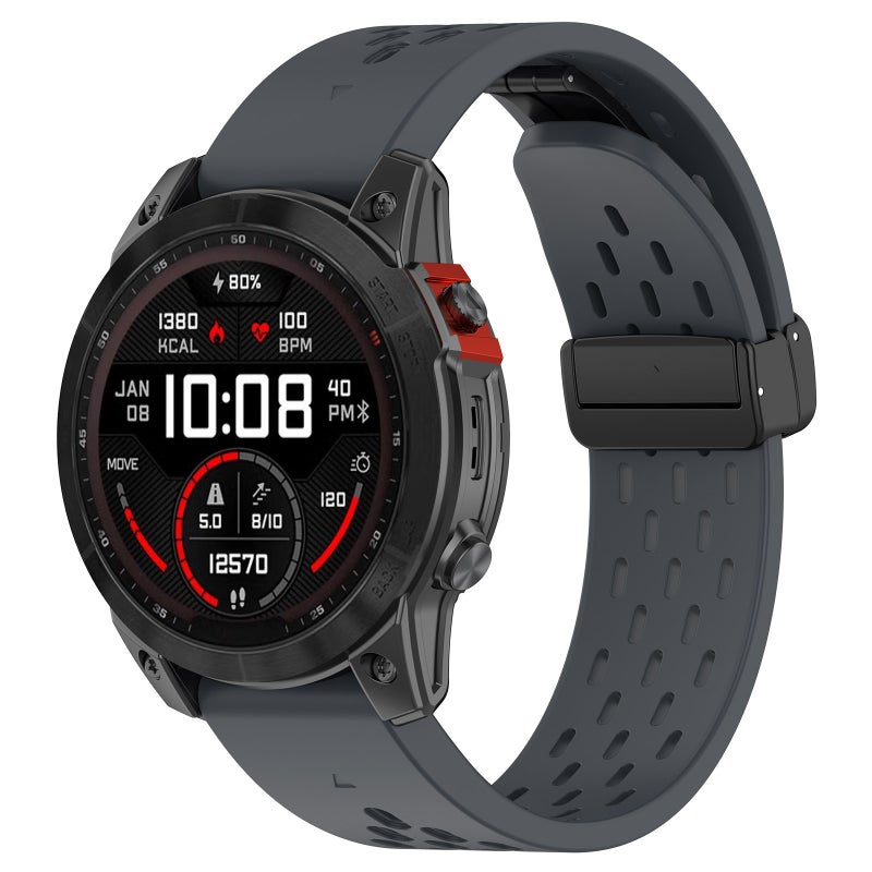 S-TOP For Garmin D2 Bravo / Quaitx 3 Quick Release Holes Magnetic Buckle Silicone Watch Band(Dark Gray) - Image 1