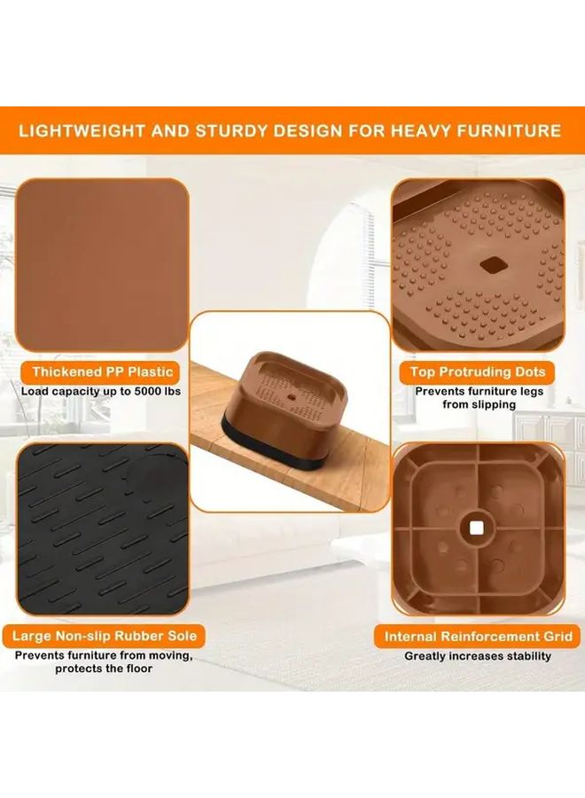 Brown Heavy Duty Adjustable Bed Risers 4 Pack Stackable Furniture Risers For Desk Table Sofa Bed - Image 2
