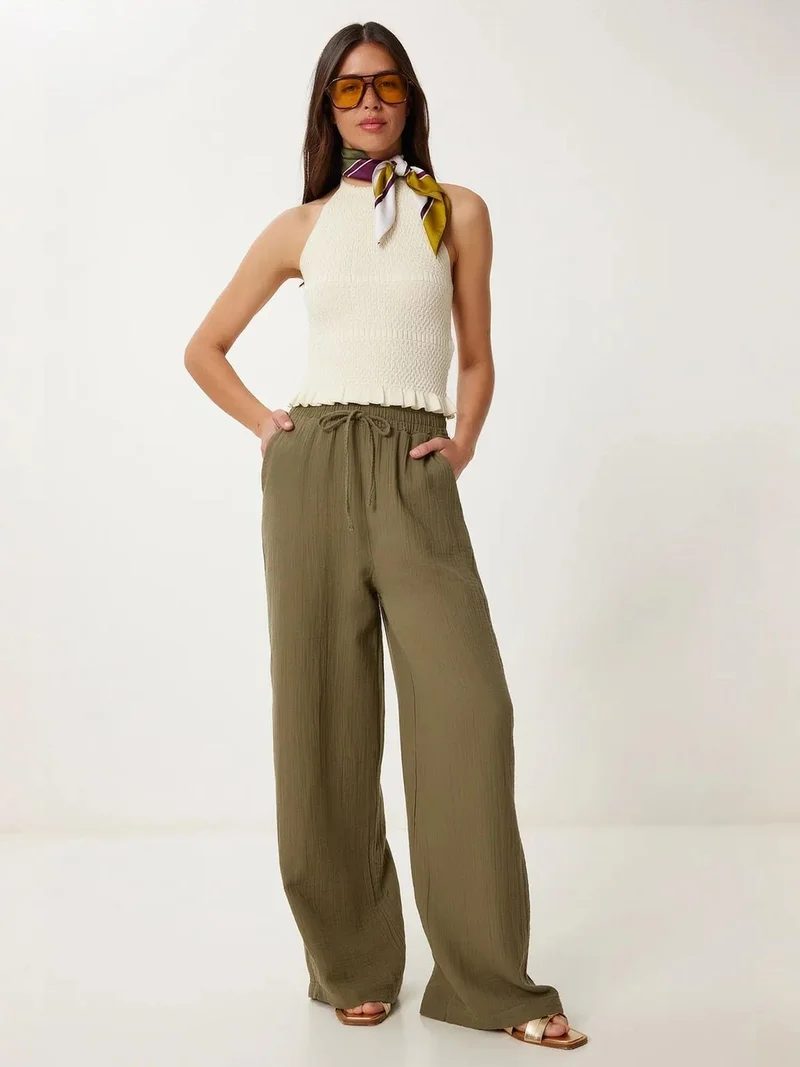 السعادة في إسطنبول ISTANBUL Wide Leg Drawstring Waist Pants with Binding Detail