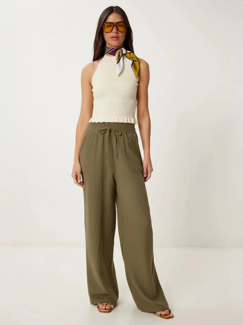 السعادة في إسطنبول ISTANBUL Wide Leg Drawstring Waist Pants with Binding Detail