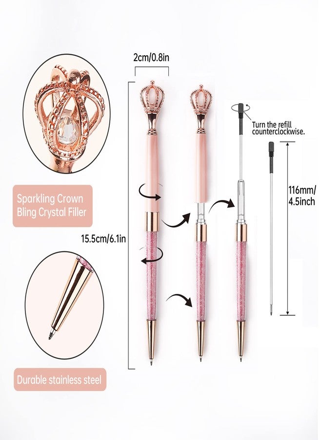 YOUMI Ballpoint pen, 6Pcs crown crystal metal pen, sparkling cute pen, Personalized Crystal Pens，Black Ink Glitter Diamond Pen for Note, Tab, Office School Stationery Supplies (set 9) - Image 2